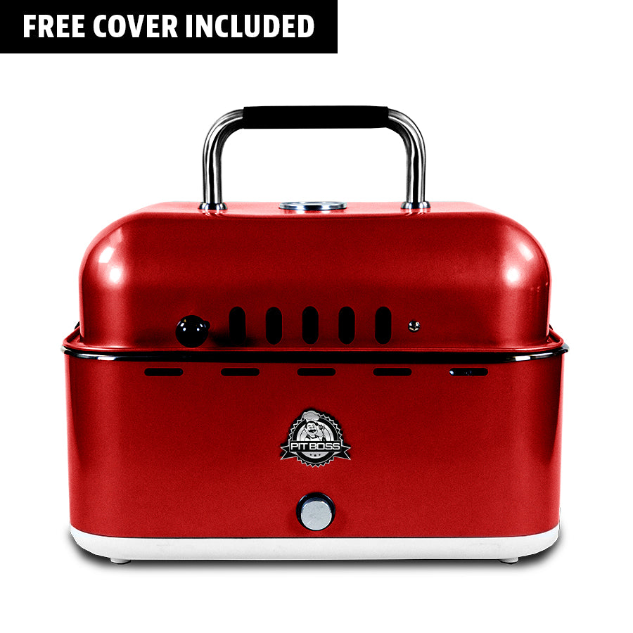 Pit Boss Pit Stop, Portable Charcoal Grill w/ Cover and Bag - Red