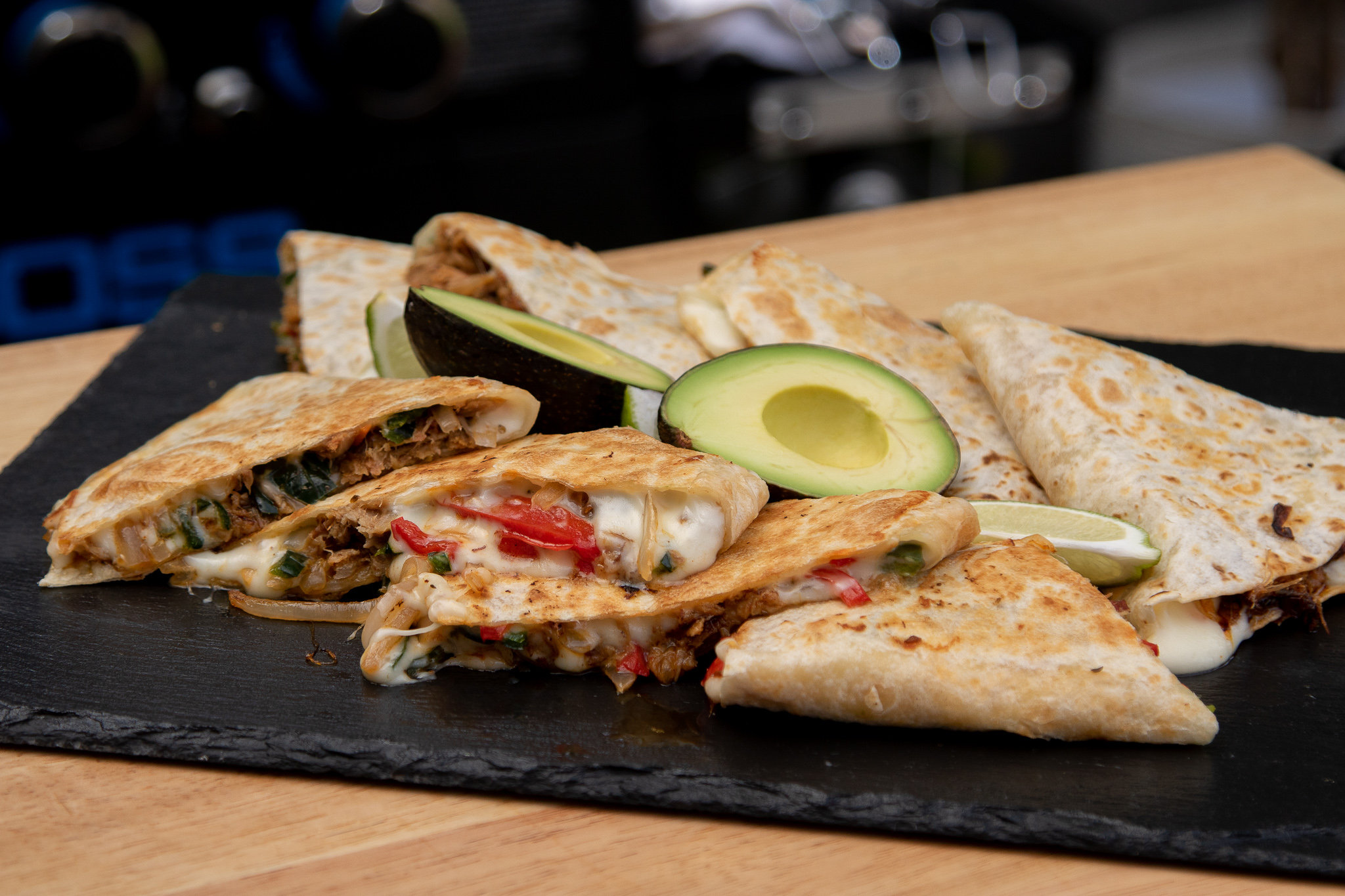 quesadilla with veggies and avocado griddled on a pit boss ultimate griddle